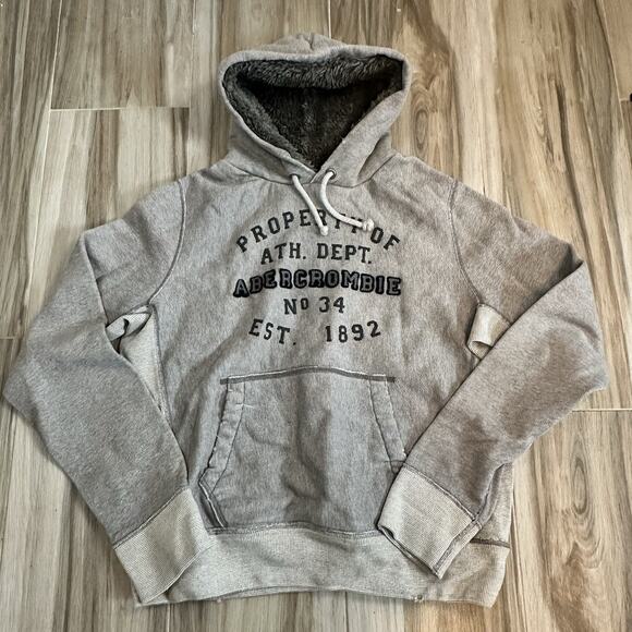 VTG Abercrombie & Fitch Hoodie Mens L‎ Gray Distressed Y2K Preppy Pullover Heavy - Picture 1 of 9